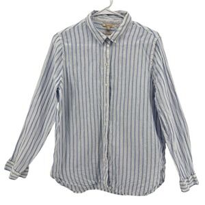 Barbour Marine Shirt Womens 8 Blue White Striped 100% Linen Relaxed Fit LSH1315
